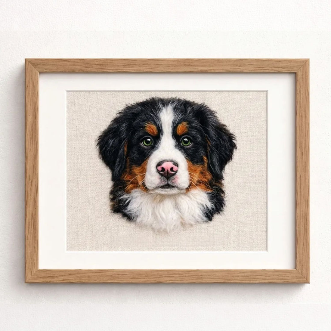 Rectangle Frame Custom Wool Felt Pet Portrait - Embroidered Wool Art