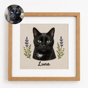 Custom Embroidered Pet Portrait Frame with Personalized Name | Square Pet Embroidery Wall Art